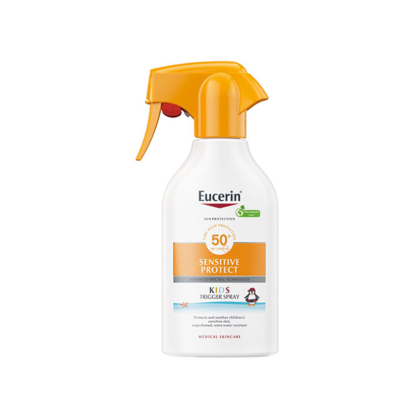 Eucerin Sun Kids Sensitive Protect Trigger Spray слънцезащитен спрей за лице и тяло spf 50+ за деца | monna.bg