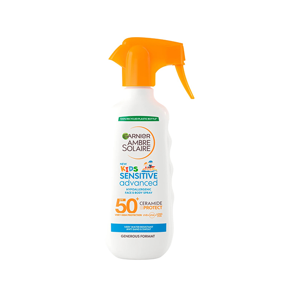 Garnier Ambre Solaire Kids Sensitive Advanced Spray слънцезащитен спрей за лице и тяло spf 50+ за деца | monna.bg