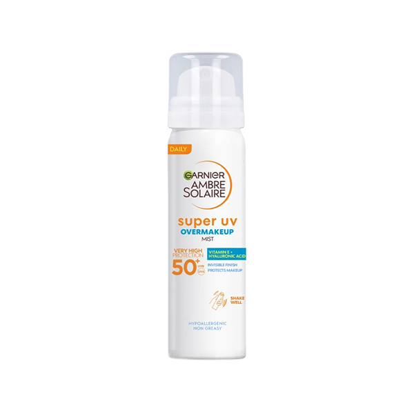 Garnier Ambre Solaire Super UV Over Makeup Protection Mist слънцезащитен спрей за лице spf 50 за жени | monna.bg