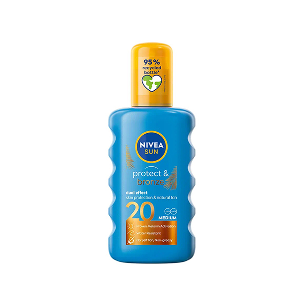 Nivea Sun Protect & Bronze слънцезащитен спрей за лице и тяло spf 20 унисекс | monna.bg