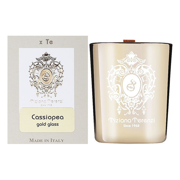 Tiziana Terenzi Cassiopea Gold Glass Candle ароматна свещ с дървен фитил унисекс | monna.bg