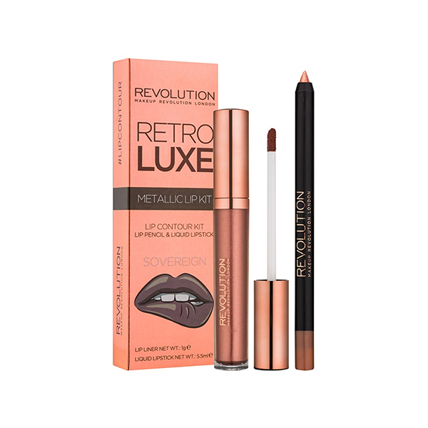 Makeup Revolution Retro Luxe Metallic Lip Kit комплект червило и молив за устни за жени | monna.bg