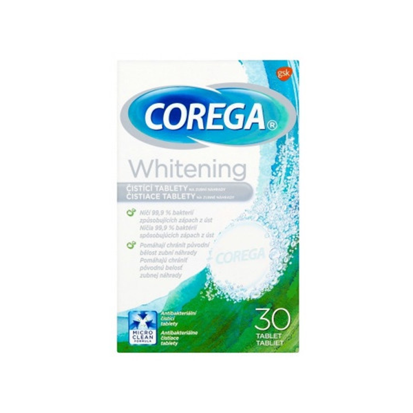 Corega Tabs Whitening Cleaning Tablets and Solutions таблетки за почистване и избелване на зъбни протези унисекс | monna.bg