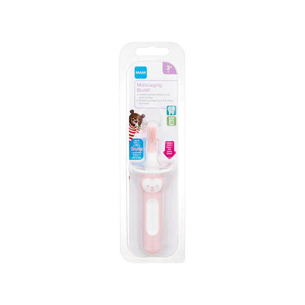 MAM Baby's Massaging Brush Toothbrush Pink 3м+ четка за зъби за масаж на венците и почистване на първите зъби за деца | monna.bg