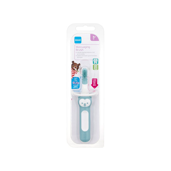 MAM Baby's Massaging Brush Toothbrush Turquoise 3м+ четка за зъби за масаж на венците и почистване на първите зъби за деца | monna.bg