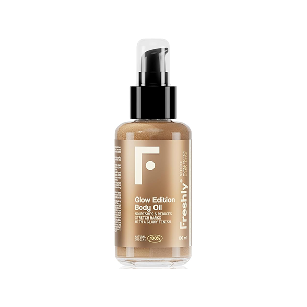 Freshly Cosmetics Glow Edition Body Oil масло за тяло за сияен ефект със златни блясъци и естествен блясък за жени | monna.bg