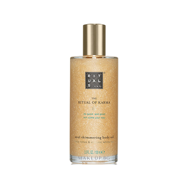 Rituals The Ritual of Karma Body Shimmer Oil Lotus Flower & White Tea  блестящ спрей-масло за тяло унисекс | monna.bg